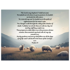 Modern Psalm 23 Scripture on a large 24x32 aluminum metal wall print for high-end Christian home decor.