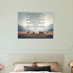 Modern Psalm 23 Scripture on a large 24x32 aluminum metal wall print for high-end Christian home decor.