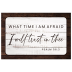 Large 24x36 Psalm 56:3 metal wall art print featuring modern "Trust in God" scripture for a bedroom or nursery.