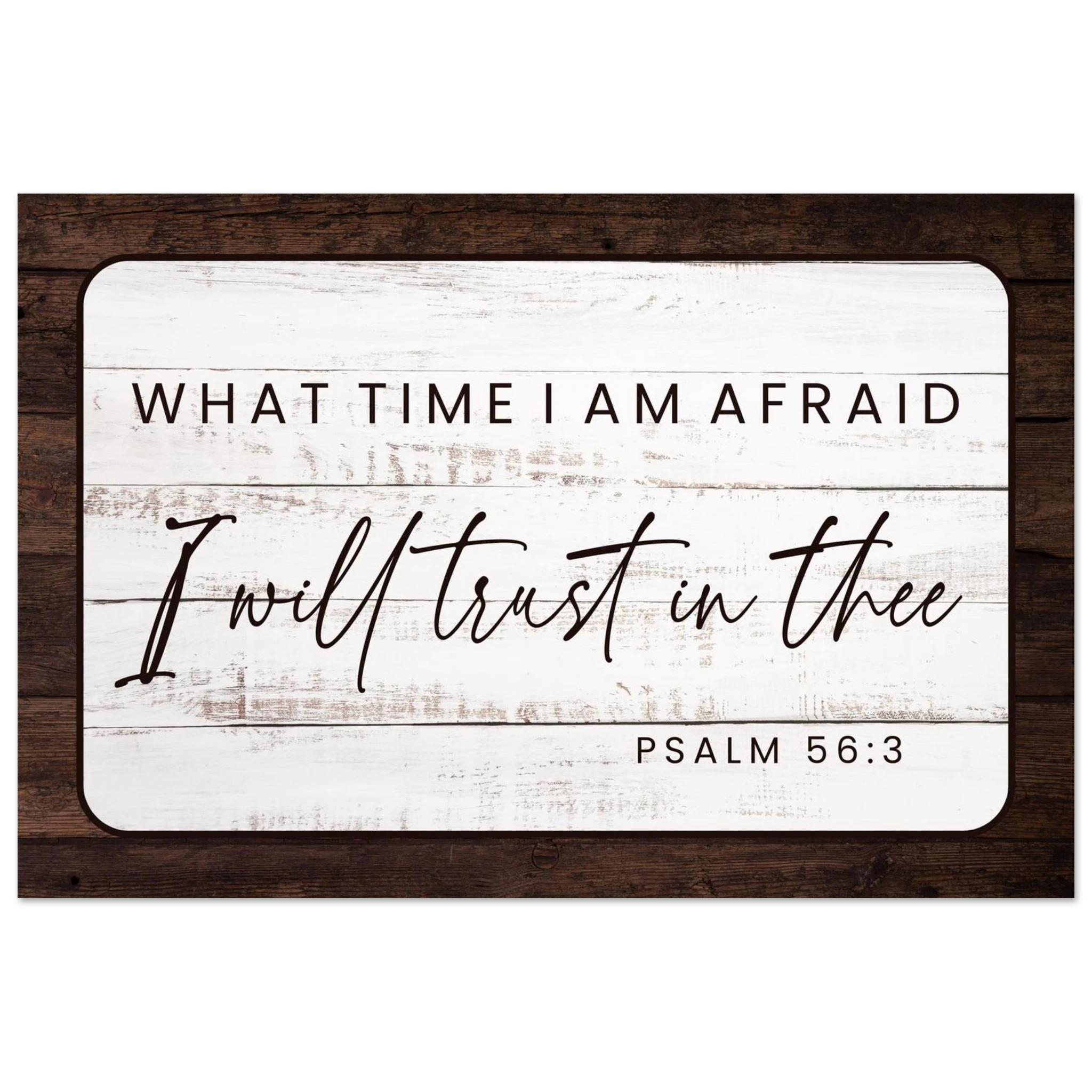 Large 24x36 Psalm 56:3 metal wall art print featuring modern "Trust in God" scripture for a bedroom or nursery.