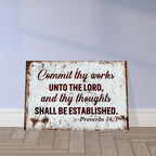 Modern Proverbs 16:3 "Commit to the Lord" scripture on a large 24x36 aluminum metal wall print for a professional Christian office.