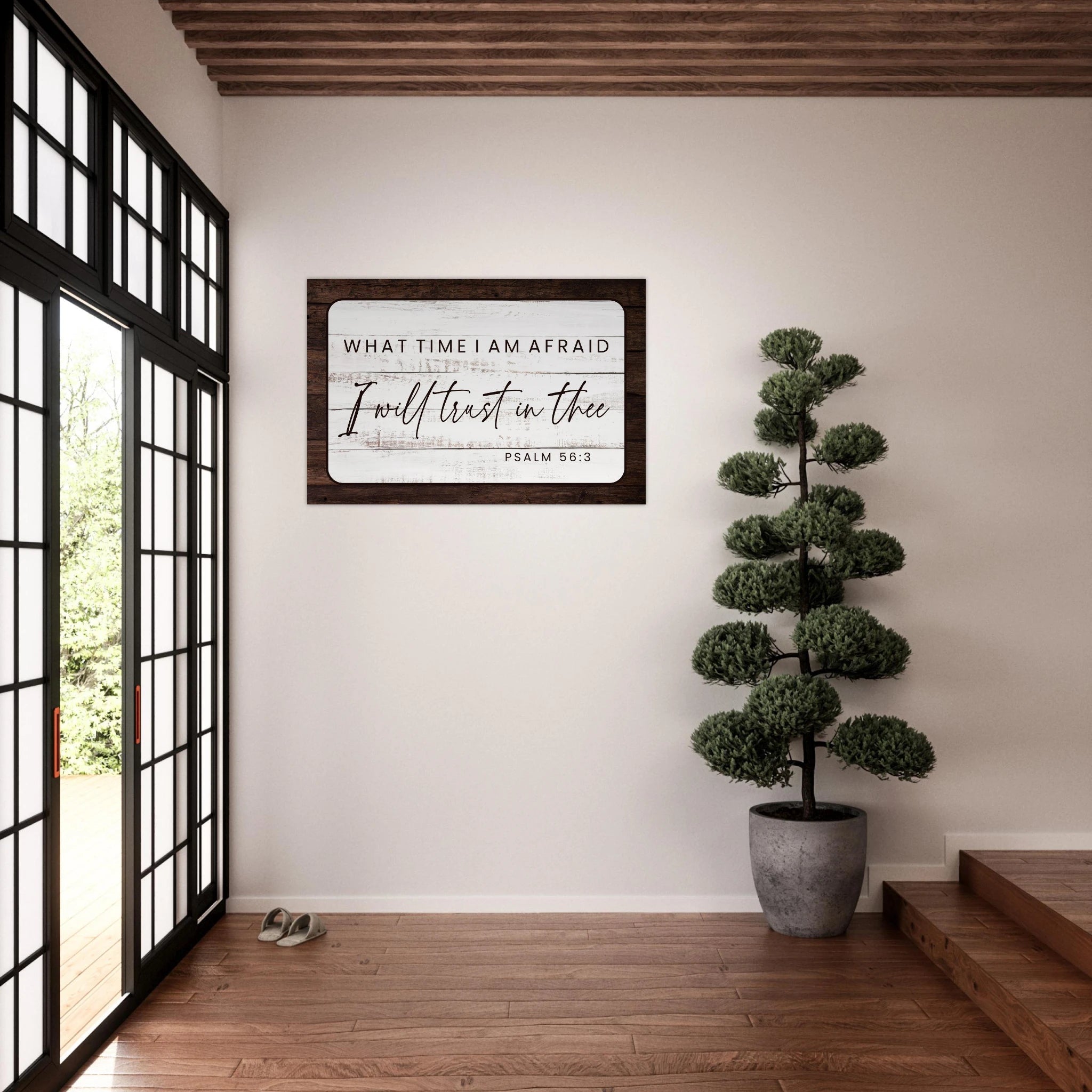 Large 24x36 Psalm 56:3 metal wall art print featuring modern "Trust in God" scripture for a bedroom or nursery.